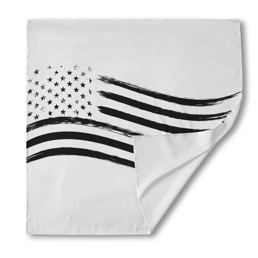 White And Black American Flag Print Silk Bandana