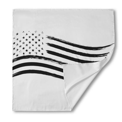 White And Black American Flag Print Silk Bandana
