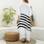 White And Black American Flag Print Silk V-Neck Kaftan Dress