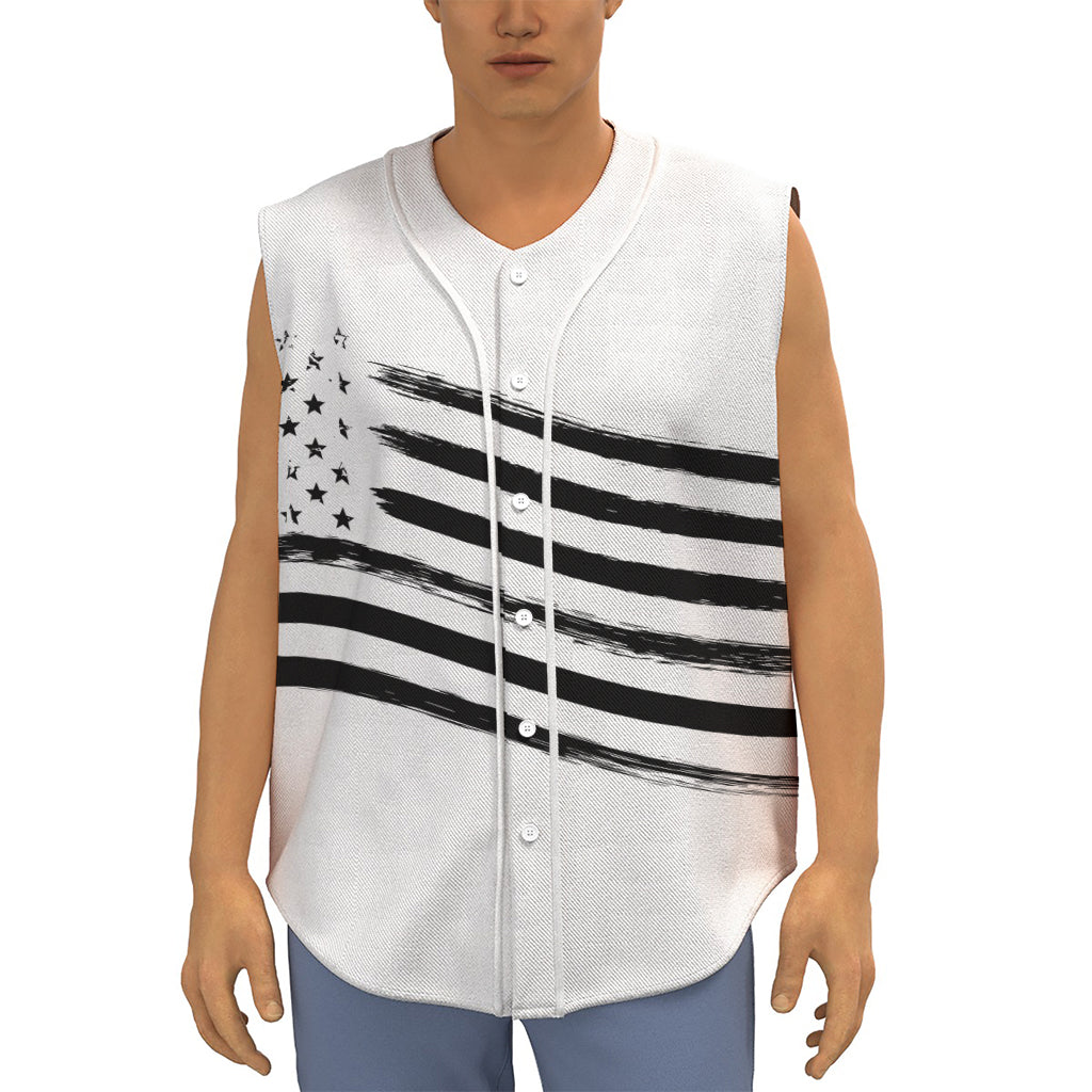 White And Black American Flag Print Sleeveless Baseball Jersey
