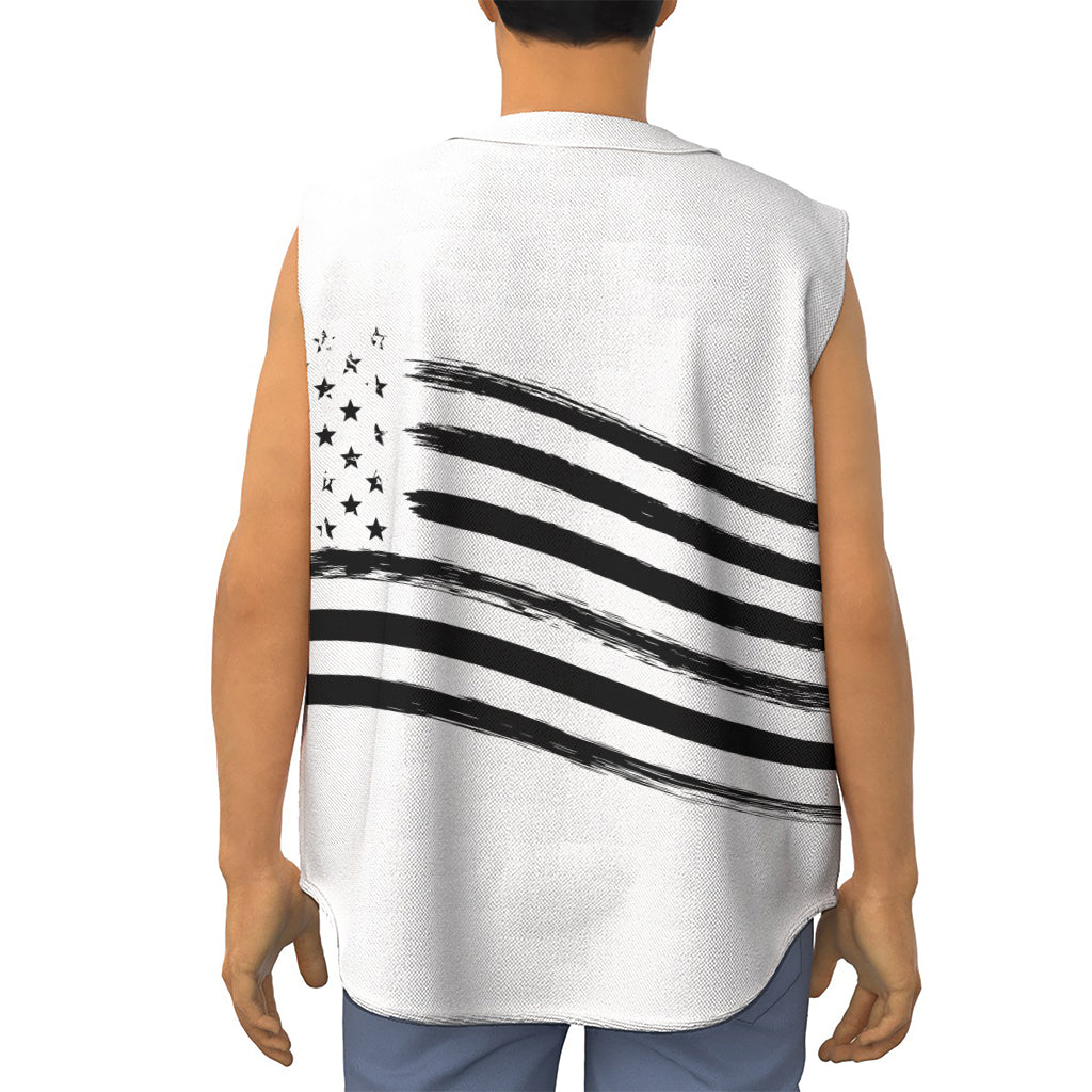 White And Black American Flag Print Sleeveless Baseball Jersey