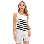 White And Black American Flag Print Sleeveless One Piece Swimsuit