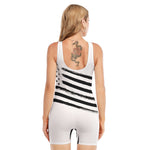 White And Black American Flag Print Sleeveless One Piece Swimsuit