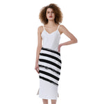 White And Black American Flag Print Slim Fit Midi Cami Dress