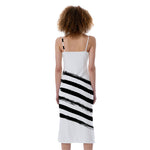 White And Black American Flag Print Slim Fit Midi Cami Dress
