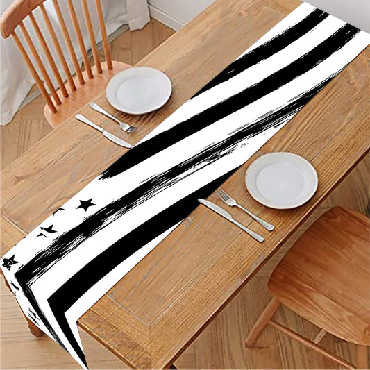 White And Black American Flag Print Table Runner