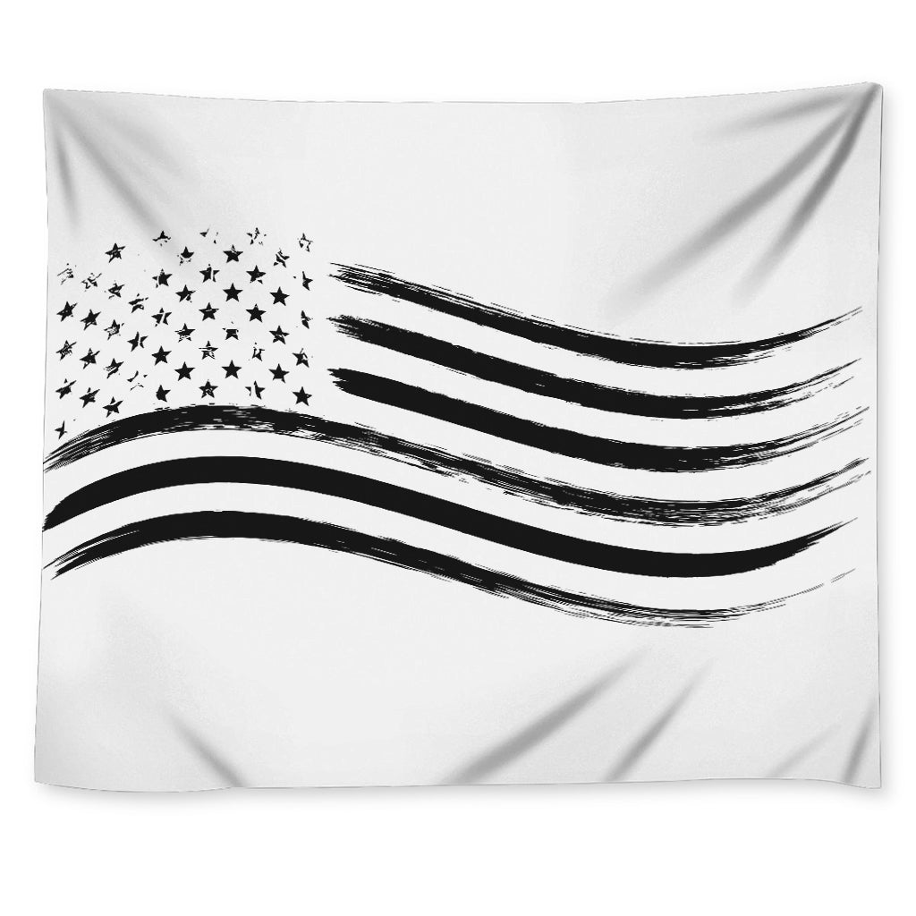 White And Black American Flag Print Tapestry