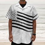 White And Black American Flag Print Textured Short Sleeve Shirt
