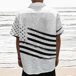 White And Black American Flag Print Textured Short Sleeve Shirt