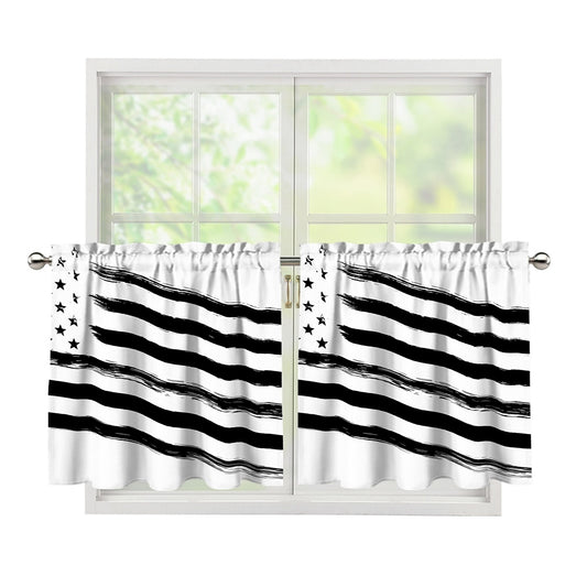White And Black American Flag Print Tier Curtains