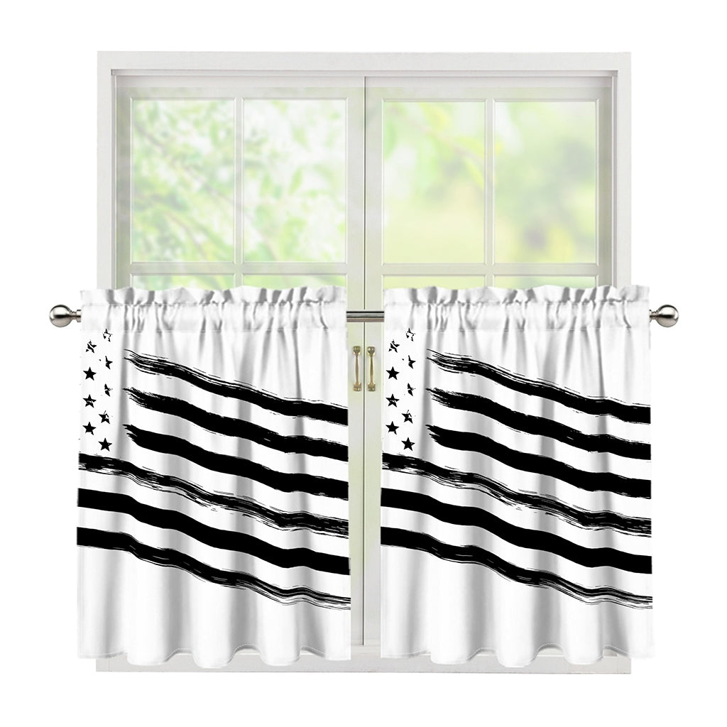 White And Black American Flag Print Tier Curtains