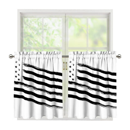 White And Black American Flag Print Tier Curtains