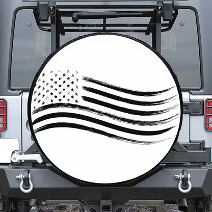 White And Black American Flag Print Tire Cover