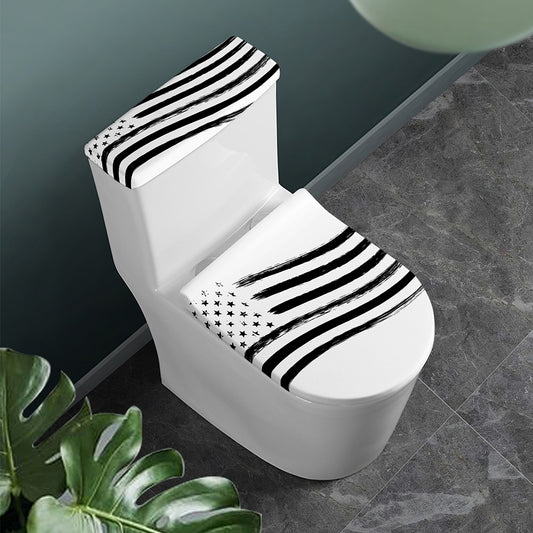 White And Black American Flag Print Toilet Lid And Tank Cover Set