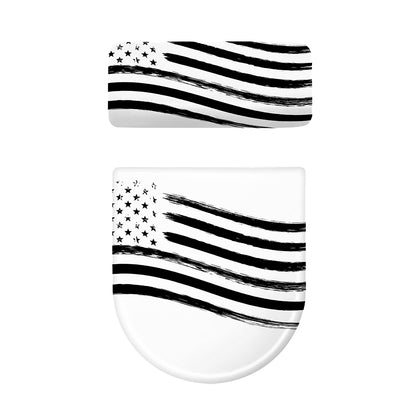 White And Black American Flag Print Toilet Lid And Tank Cover Set