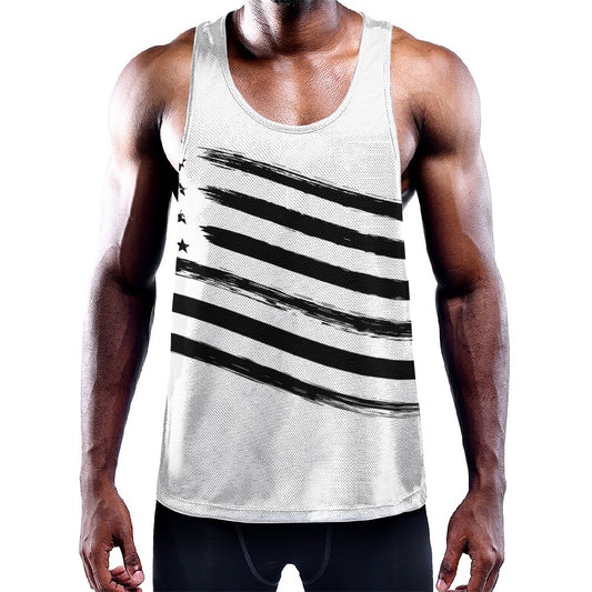 White And Black American Flag Print Training Tank Top