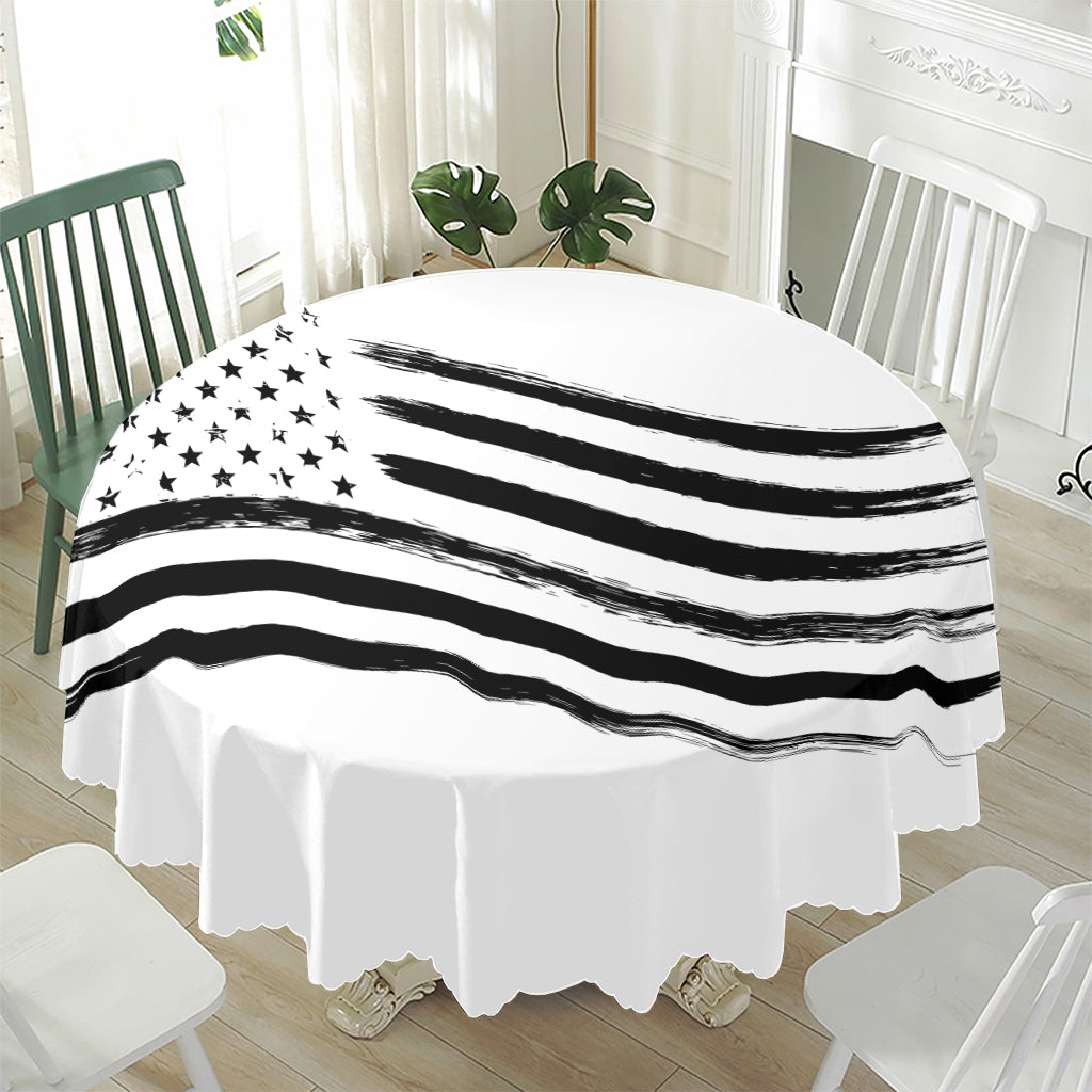 White And Black American Flag Print Waterproof Round Tablecloth