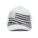 White And Black American Flag Print White Mesh Trucker Cap