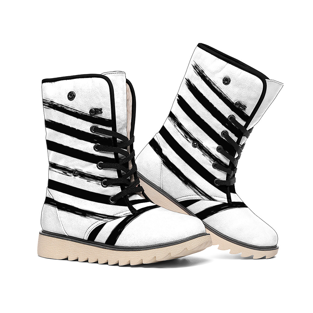 White And Black American Flag Print Winter Boots