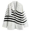 White And Black American Flag Print Women's Blazer