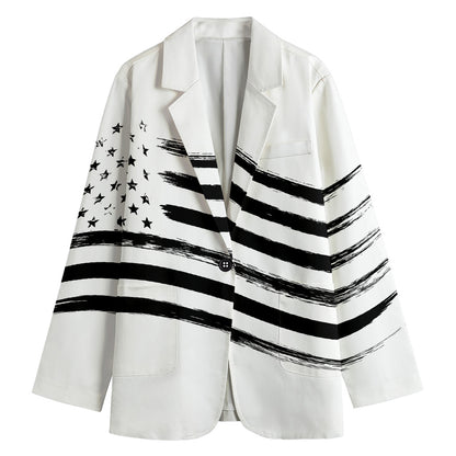 White And Black American Flag Print Women's Blazer
