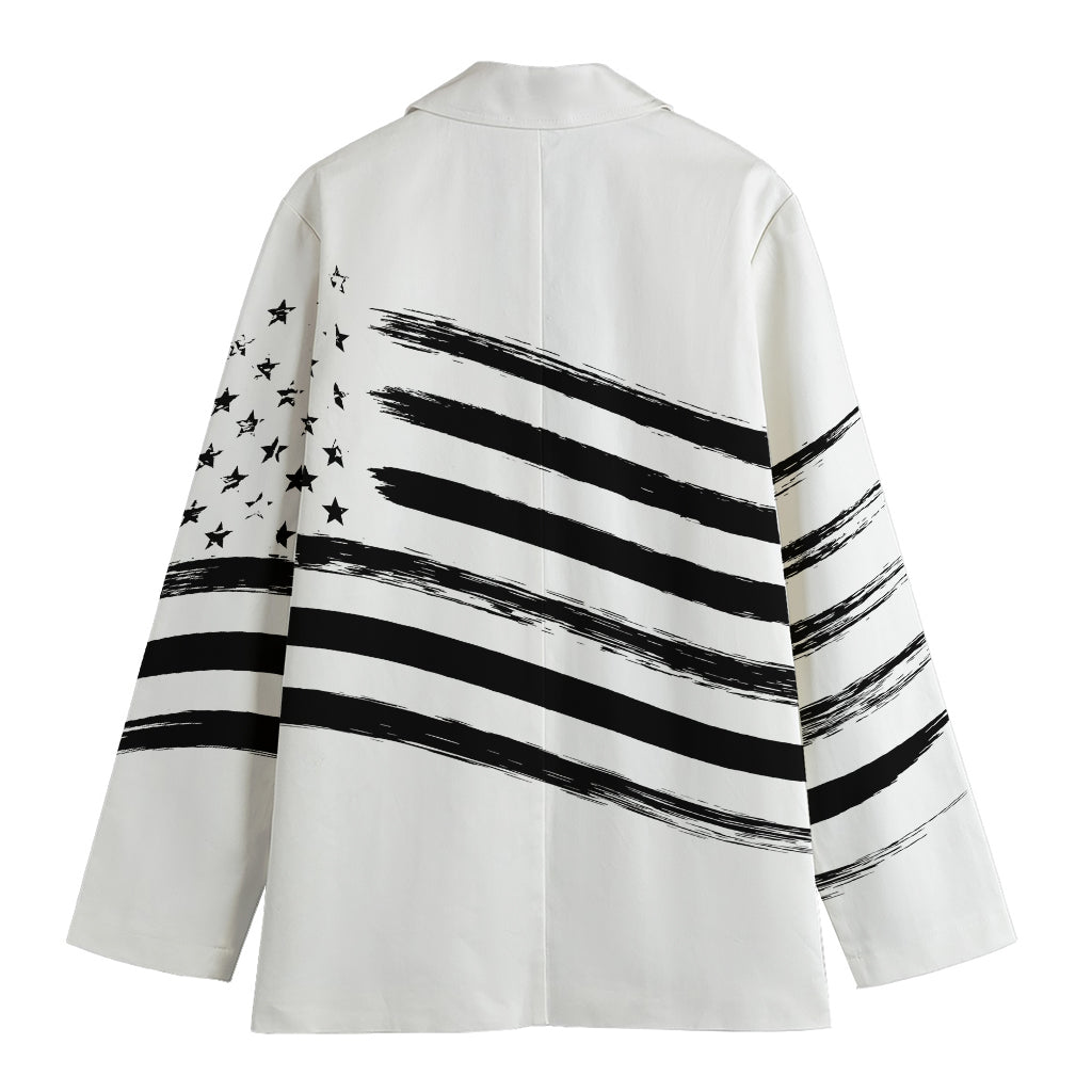 White And Black American Flag Print Women's Blazer