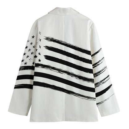 White And Black American Flag Print Women's Blazer