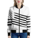White And Black American Flag Print Women's Bomber Jacket