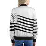 White And Black American Flag Print Women's Bomber Jacket