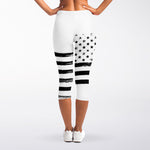 White And Black American Flag Print Women's Capri Leggings