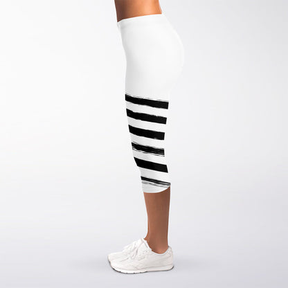 White And Black American Flag Print Women's Capri Leggings