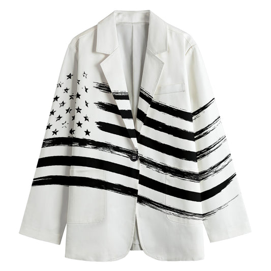 White And Black American Flag Print Women's Cotton Blazer