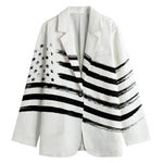 White And Black American Flag Print Women's Cotton Blazer