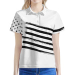 White And Black American Flag Print Women's Polo Shirt