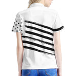 White And Black American Flag Print Women's Polo Shirt