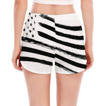 White And Black American Flag Print Women's Split Running Shorts