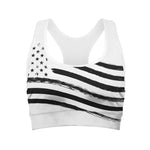 White And Black American Flag Print Women's Sports Bra