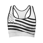 White And Black American Flag Print Women's Sports Bra