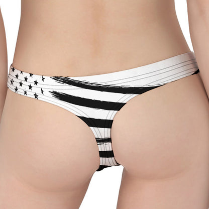 White And Black American Flag Print Women's Thong
