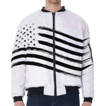 White And Black American Flag Print Zip Sleeve Bomber Jacket