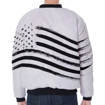 White And Black American Flag Print Zip Sleeve Bomber Jacket
