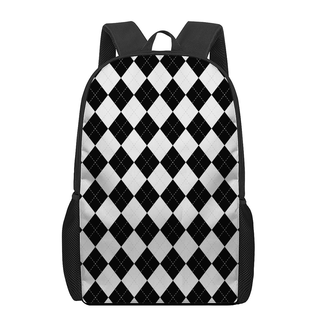 White And Black Argyle Pattern Print 17 Inch Backpack