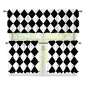 White And Black Argyle Pattern Print 3 Piece Kitchen Curtains