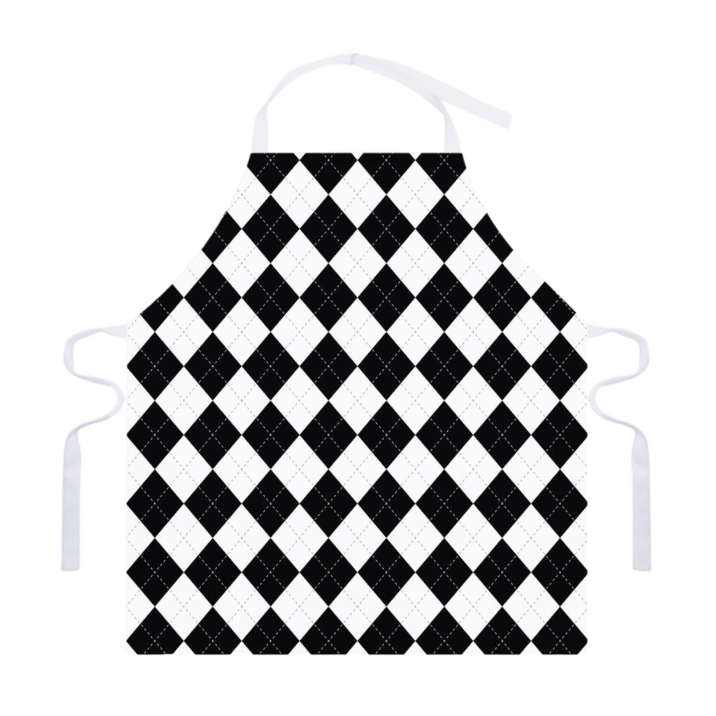 White And Black Argyle Pattern Print Adjustable Apron