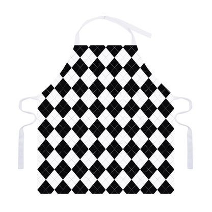White And Black Argyle Pattern Print Adjustable Apron