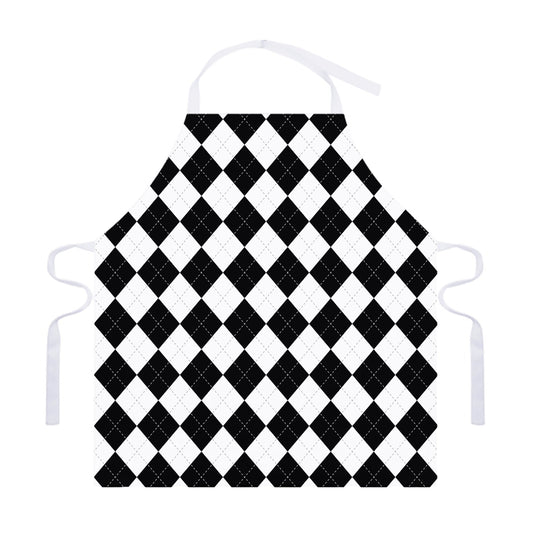 White And Black Argyle Pattern Print Adjustable Apron