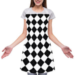 White And Black Argyle Pattern Print Adjustable Apron