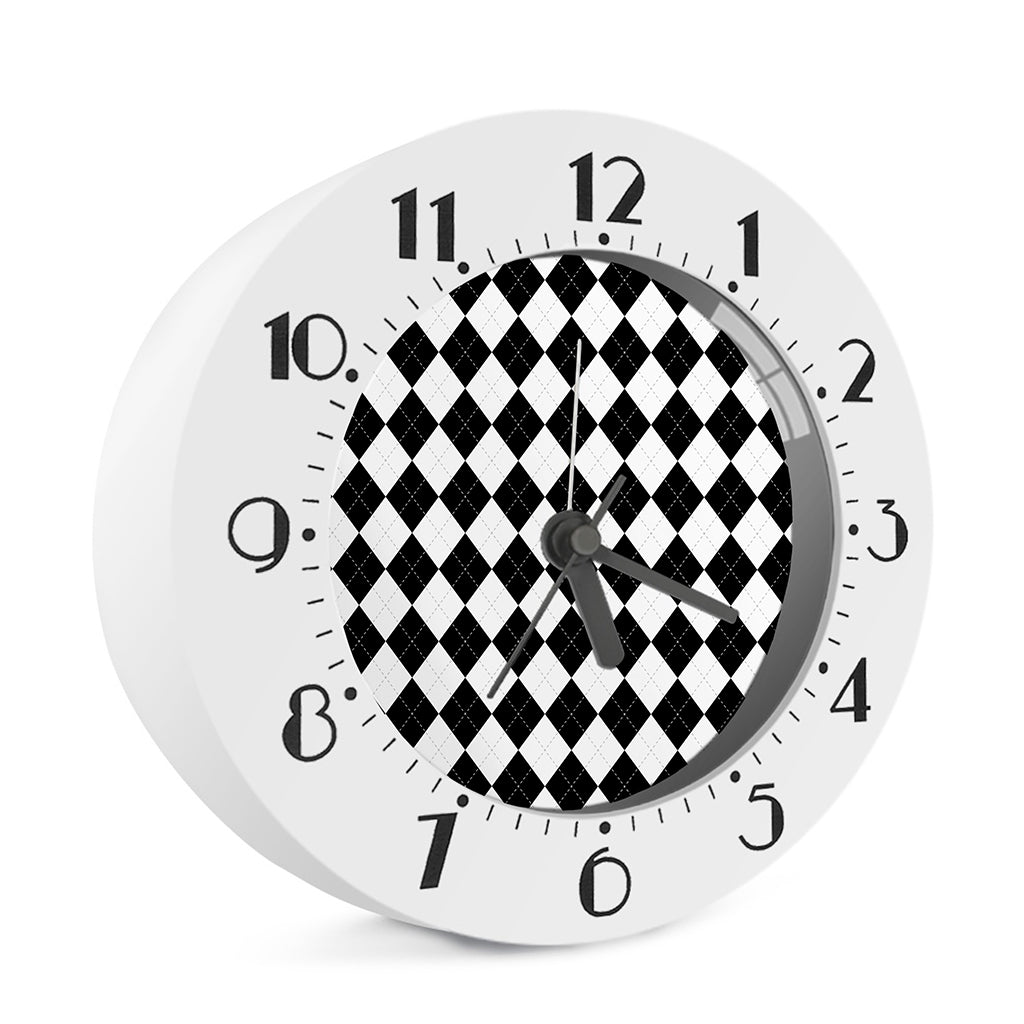 White And Black Argyle Pattern Print Alarm Clock