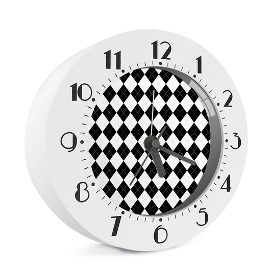 White And Black Argyle Pattern Print Alarm Clock