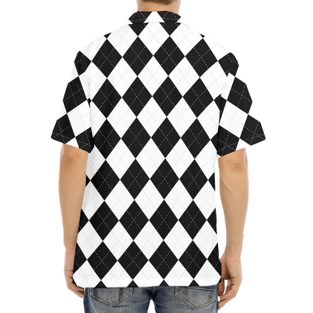 White And Black Argyle Pattern Print Aloha Shirt